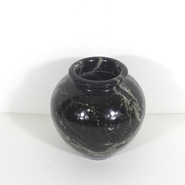 Vintage Black Marble Stone Vase With Veining For Sale - Image 4 of 9