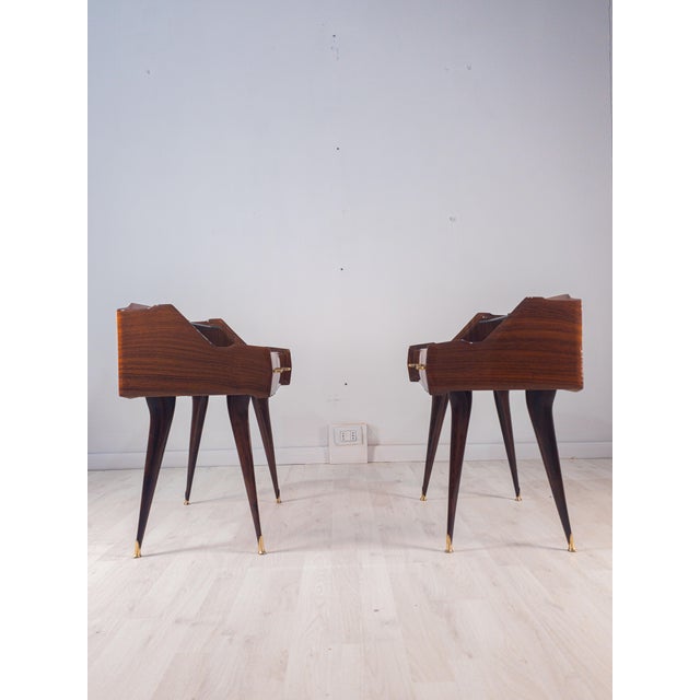 Mid-Century Modern Mid-Century Italian Bedside Tables with Double Glass Tops, 1950s, Set of 2 For Sale - Image 3 of 18