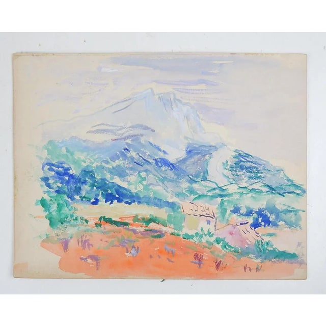 Early 20th century gouache on paper french plein air mountain landscape painting. Unsigned. Unframe, age toning, edge wear.