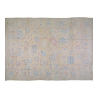 Pakistani Oushak Hand Knotted Wool Rug, 10'x14'2" For Sale