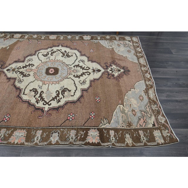 1970s Vintage Handmade Wool Cotton Brown Area Rug For Sale - Image 11 of 11
