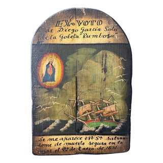 Diego Garcia Soto, Spanish Maritime Votive Offering Schooner Rumbosa, January 22, 1831 Oil Painting on Panel For Sale