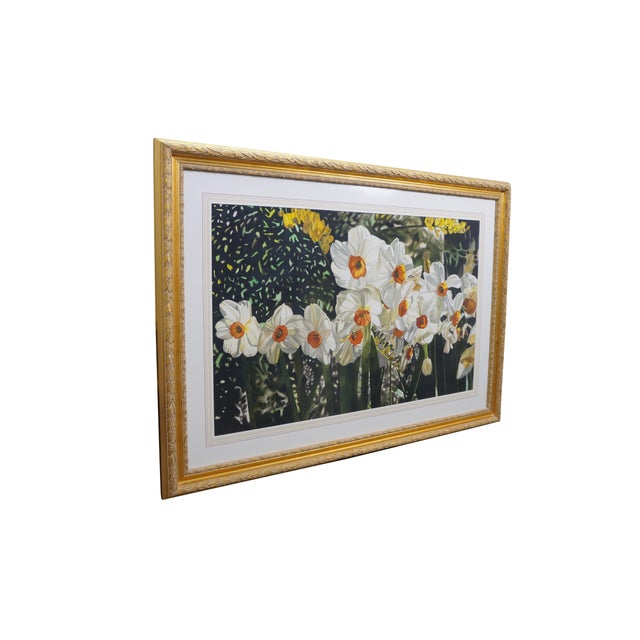 Realism Late 20th Century Deborah Rubin "Daffodils" Botanical Still Life Watercolor Painting Framed 50" For Sale - Image 3 of 10