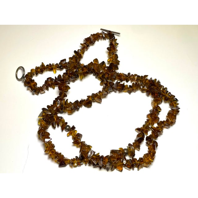 Tribal Gemstone Necklace Double Strand Natural Cognac Honey Amber Necklace Sterling Silver Clasp For Sale - Image 3 of 7