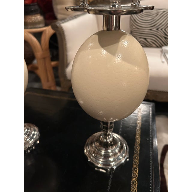 Cream Silver Plate & Ostrich Egg Candlesticks -a Pair For Sale - Image 8 of 11