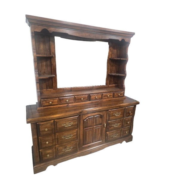 Wood Late 20th Century Rustic Southwestern-Style Wood Dresser With Mirror Hutch For Sale - Image 7 of 7