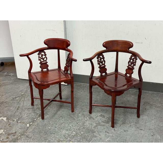 Vintage Rosewood Asian-Inspired Corner Chairs, Pair For Sale - Image 4 of 12