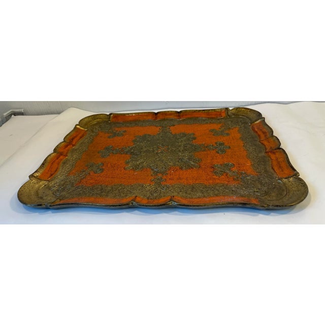 Vintage Italian Florentine gilt wood gold and orange rectangular tray!