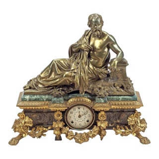 19th C, Large French Bronze & Marble Figural Aristotle , 27"h, Mantle Clock Case!! For Sale