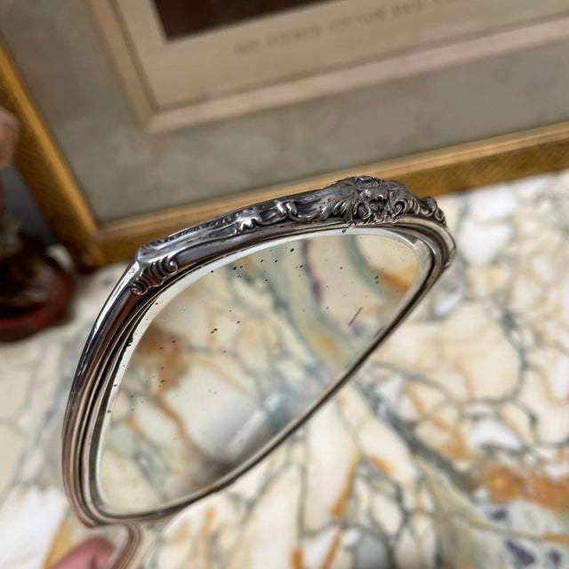 Silver Sterling Silver Large Hand Held Mirror For Sale - Image 8 of 9