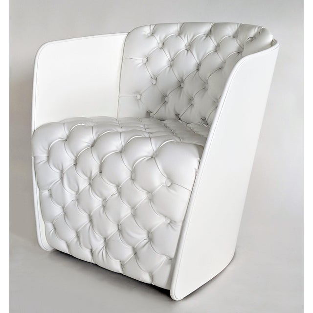 Modern Italian White Leather Tufted Armchair Ottoman Chairish
