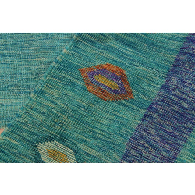 1990s 1990s Abstract Moroccan High-Low Green/Blue Wool Rug - 9'11'' X 12'10'' For Sale - Image 4 of 8