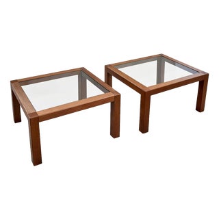Mid-Century Modern Italian Walnut and Smoked Glass Coffee Tables, Set of 2 For Sale