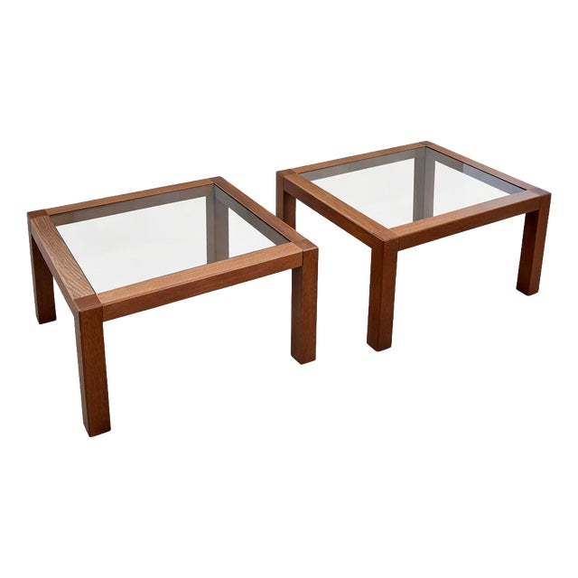 Mid-Century Modern Italian Walnut and Smoked Glass Coffee Tables, Set of 2 For Sale