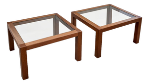 Mid-Century Modern Italian Walnut and Smoked Glass Coffee Tables, Set of 2