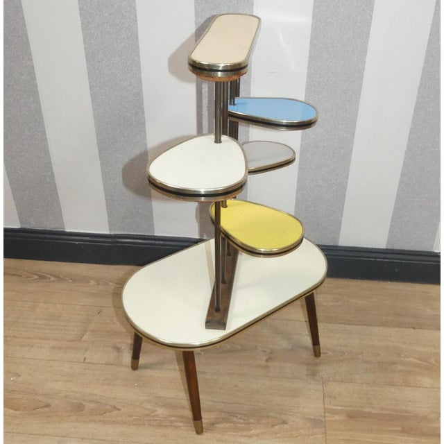 Blue Large Flower Stool with Colorful Brass Rods, 1950s For Sale - Image 8 of 15