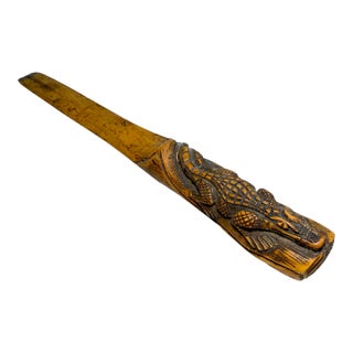 Antique Hand Carved Wood Alligator Folk Art Page Turner Letter Opener Sculpture For Sale