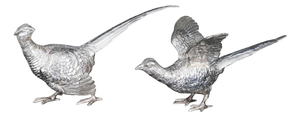 Vintage Sterling Silver Pheasants from Edward Barnard & Sons, London, 1971, Set of 2