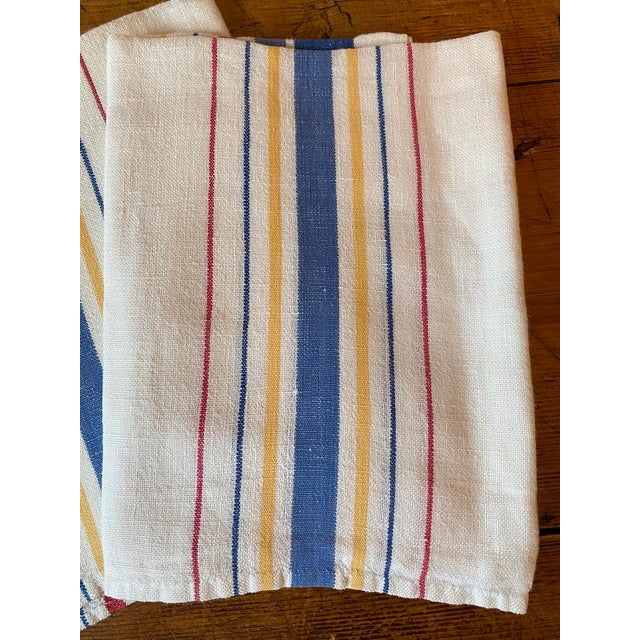 Traditional Pair of Vintage Linen Tea Towels, Multi-Color Stripes For Sale - Image 3 of 6