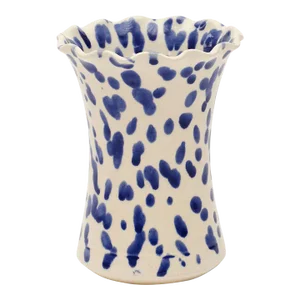Bunny Williams Home Wide Mouth Carafe Vase, Ivory/Blue - 8"H