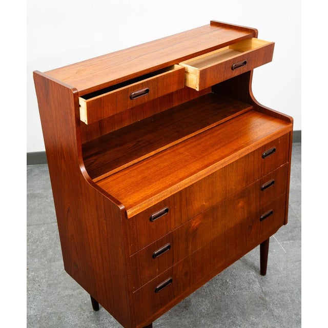 Mid Century Danish Modern Secretary Desk Teak Pull Out Drawers Office Vintage Vg For Sale - Image 9 of 11