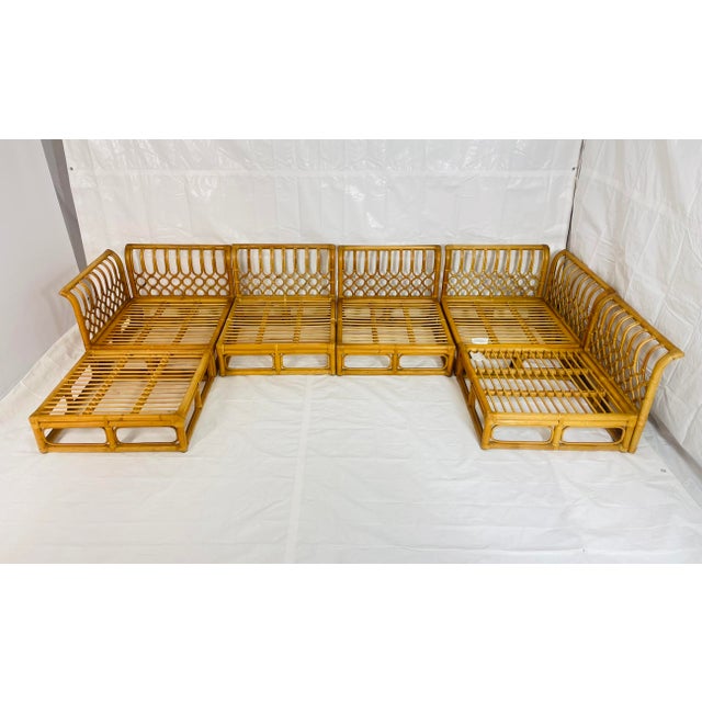 Vintage 6-Piece Bamboo Modular Sofa, Cream Upholstery, 1970s For Sale In Los Angeles - Image 6 of 18