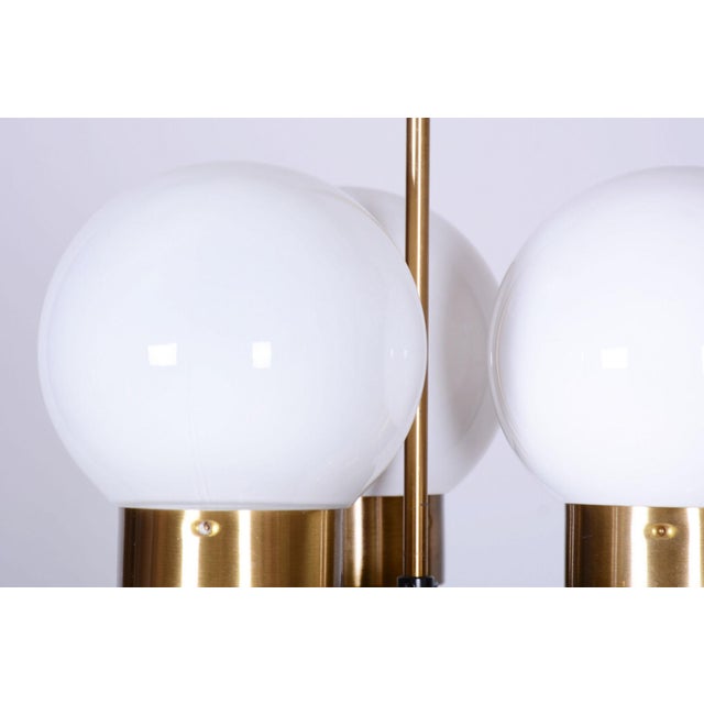 1960s Mid-Century Chandelier in Brass and Opaline Glass, Czech, 1960s For Sale - Image 5 of 11