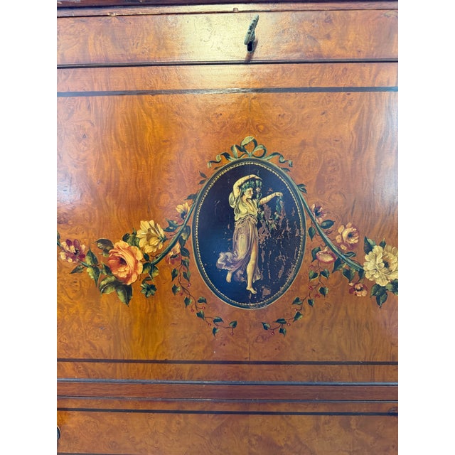 Wood 19th Century Hand-Painted Satin Wood Secretary Desk and Dresser For Sale - Image 7 of 12