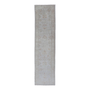 Turkish Oushak Runner in Pale Ivory With Faded Green 3'2 X 13'2