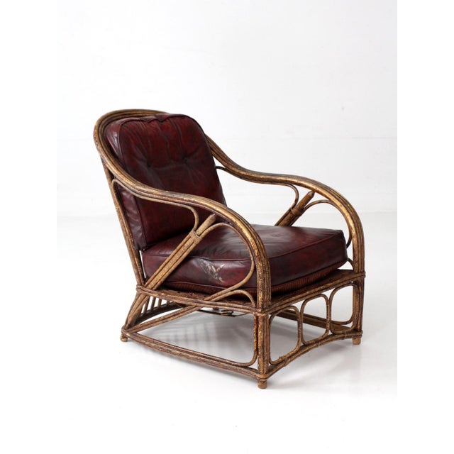 Antique Rattan Lounge Chair With Oxblood Cushions For Sale - Image 11 of 18