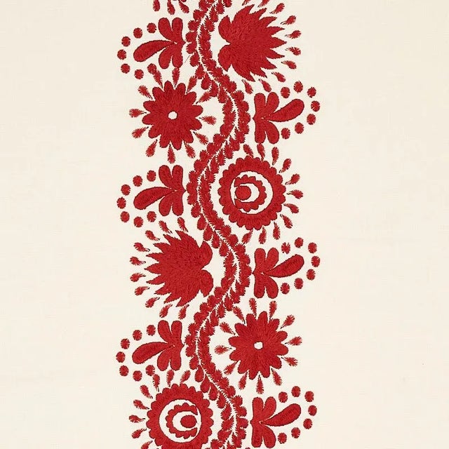 Traditional Sample - Schumacher Theodora Embroidery Fabric in Red For Sale - Image 3 of 5