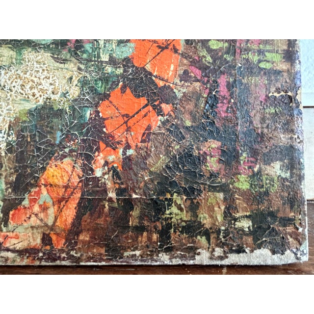 Green Mid-Century Modern Oil Painting, Abstract Cityscape With Classical Ruins Influence, Large Textured Canvas, C. 1950s For Sale - Image 8 of 9