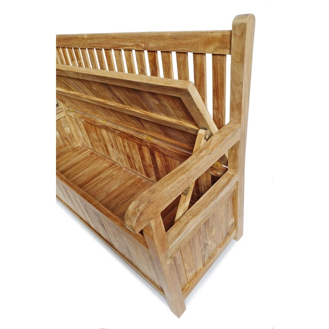 Outdoor Classic Contemporary Teak Trunk Bench For Sale In Los Angeles - Image 6 of 7