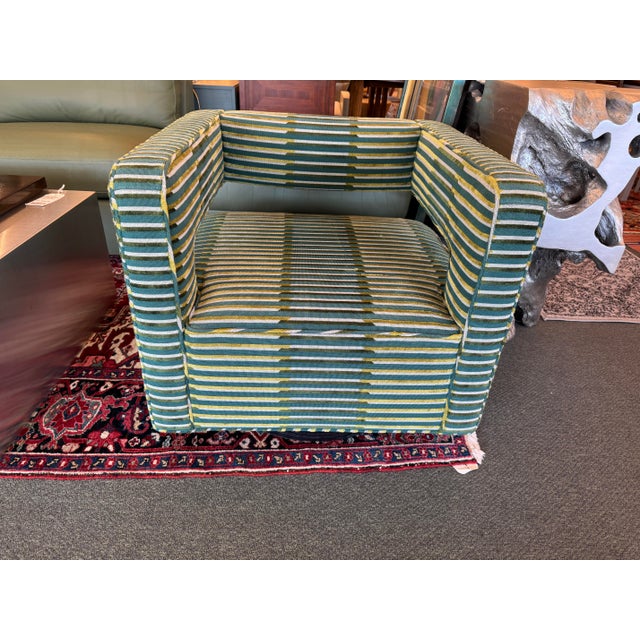 Textile Restoration Hardware Drew Swivel Chair, Custom For Sale - Image 7 of 17