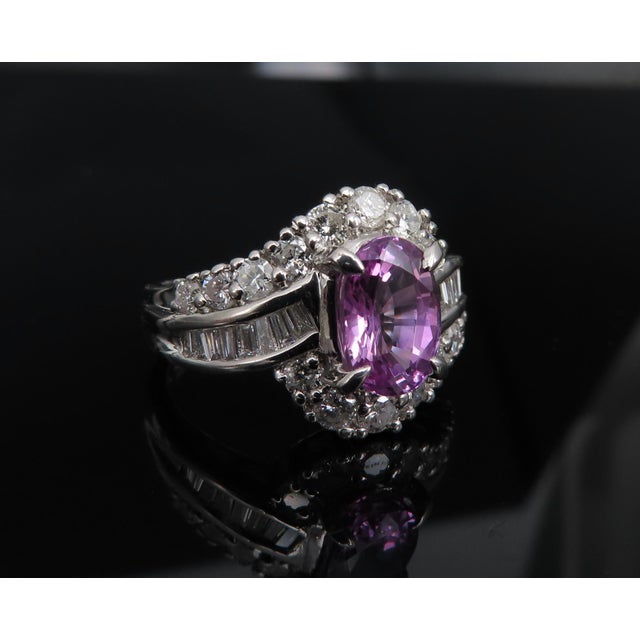 Late 20th Century 2.02ct Gia Ceylon No Heat Pink Sapphire 1.00ct Diamond Platinum Ring Size 5.25 For Sale In New York - Image 6 of 18