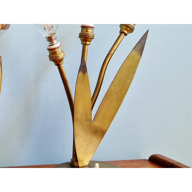 Metal Mid-Century Brass Table Lamps with Floral Decoration, 1950s, Set of 2 For Sale - Image 7 of 15
