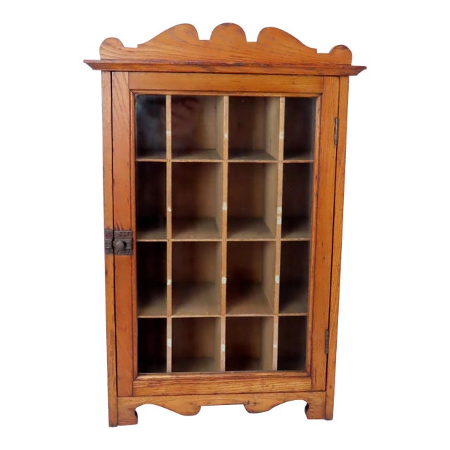 Antique American Chestnut Flavor Extracts Cabinet With Divided Sectional Interior For Sale