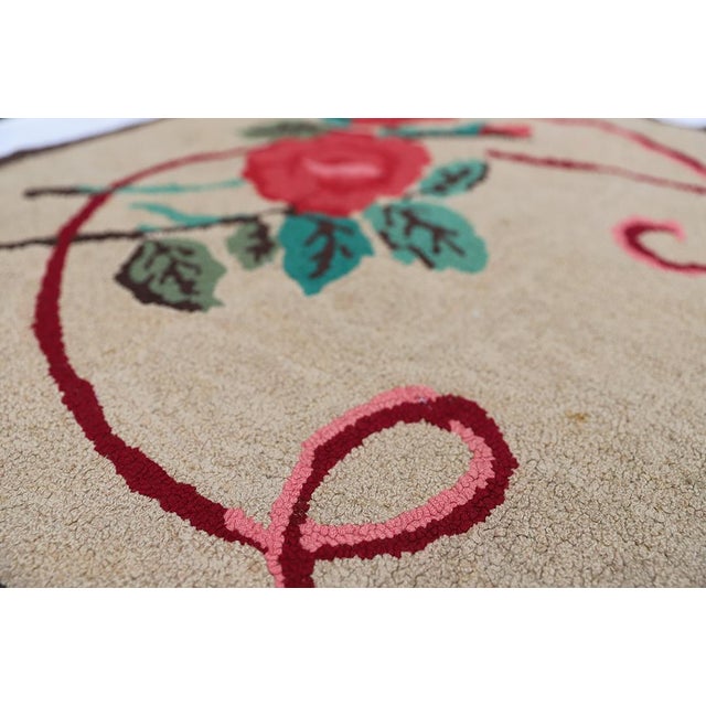 Tan 2'x4' Antique American Hooked Rug | Floral Hooked Area Rug For Sale - Image 8 of 9