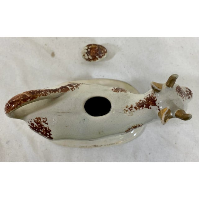 Ceramic Antique Sponge-Ware Staffordshire Cow Creamer Figurine in Ivory Color Made in England - Circa 1860’s For Sale - Image 7 of 10