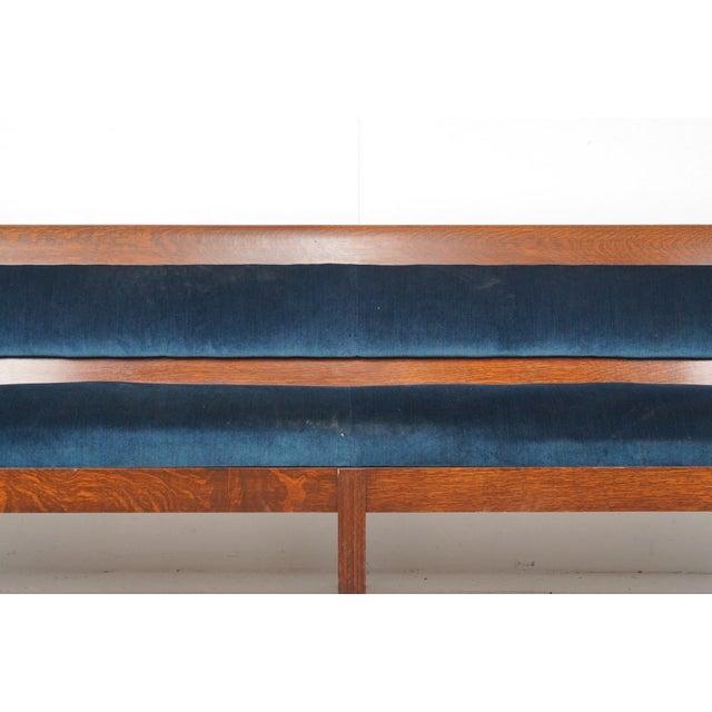 Mid 20th Century Mid 20th Century Traditional 96.375 In. Blue Velvet Walnut Settee Bench For Sale - Image 5 of 11