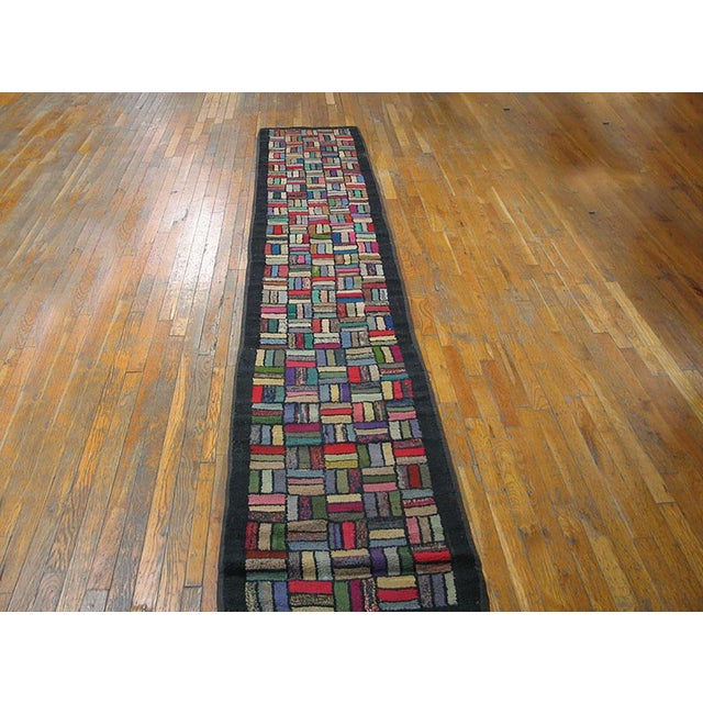 Early 20th Century American Hooked Rug with Basket Weave Pattern 2' 2" x 11' 8" - 66 x 356 Antique American Hooked Rug...