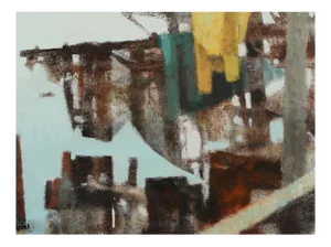 Georg Poulsen, Abstract Landscape, Oil on Canvas, Framed