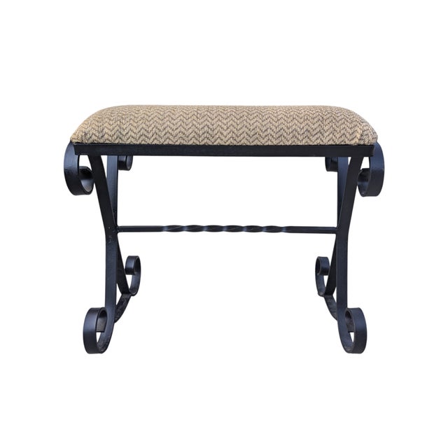 Mid Century Wrought Iron Scrolled Ottoman Footstool For Sale - Image 12 of 16