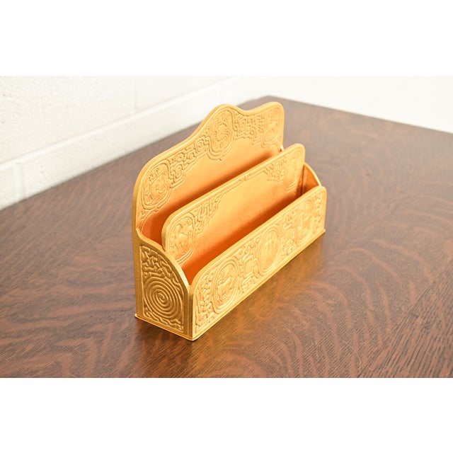 Tiffany Studios Tiffany Studios New York Zodiac Pattern Bronze Doré Letter Rack For Sale - Image 4 of 14