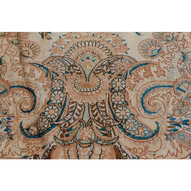 Beige Antique Botanic Persian Kirman Beige, Brown, Blue Handmade Wool Rug For Sale - Image 8 of 9