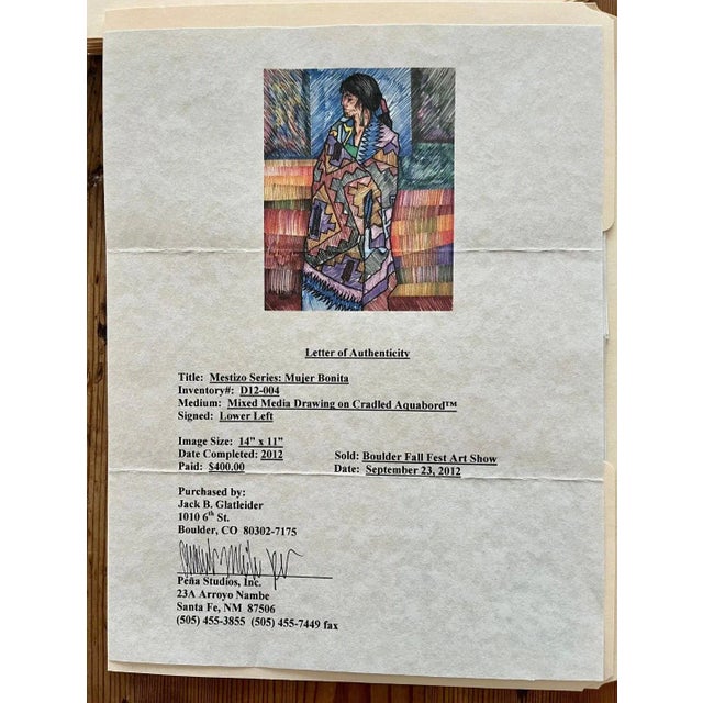 Orange Amado Peña Jr. "Mujer Bonita" Original Mixed Media Drawing - Mestizo For Sale - Image 8 of 8