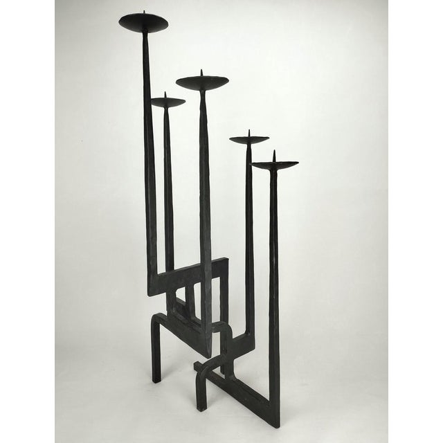 Mid-Century Modern Large Brutalist Wrought Iron Floor Candlestick, 1960s For Sale - Image 3 of 11