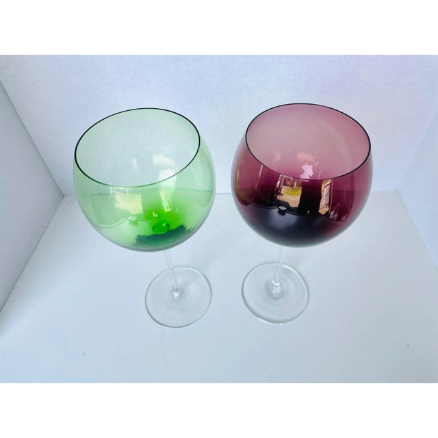 Contemporary Set of 2 Lenox Holiday Gems Green & Amethyst Wine Glasses 8.75"H X 4"H they are in excellent condition.