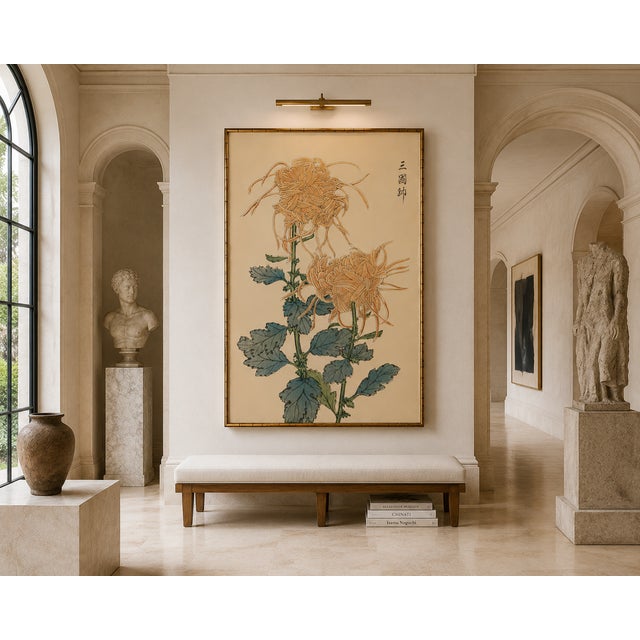 Spider Chrysanthemum Pair by Hasegawa Japanese Botanical Art Print, 36" X 54" For Sale - Image 9 of 10