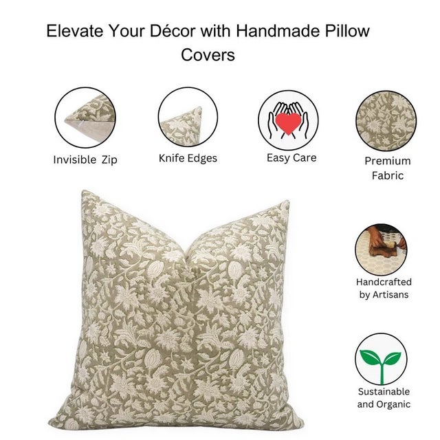 Fabdivine Indian Block Print Cushion Cover 14x14 Inch Duck Canvas-Manikarnika For Sale - Image 4 of 4